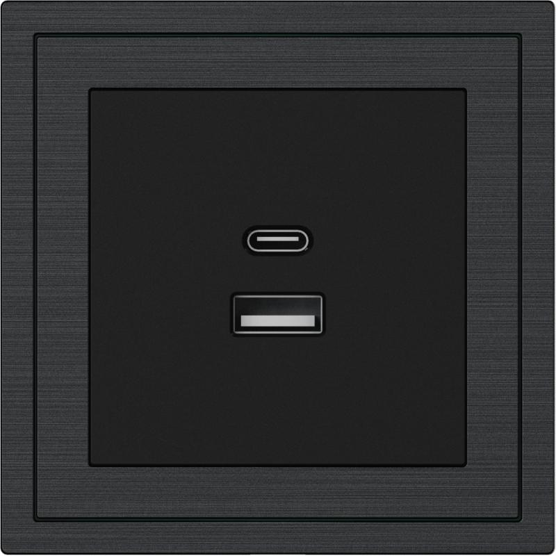 Xelent Series USB and Type-C Wall Outlet Brushed Aluminium - Black
