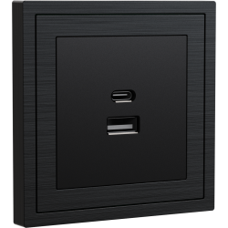 Xelent Series USB and Type-C Wall Outlet Brushed Aluminium - Black
