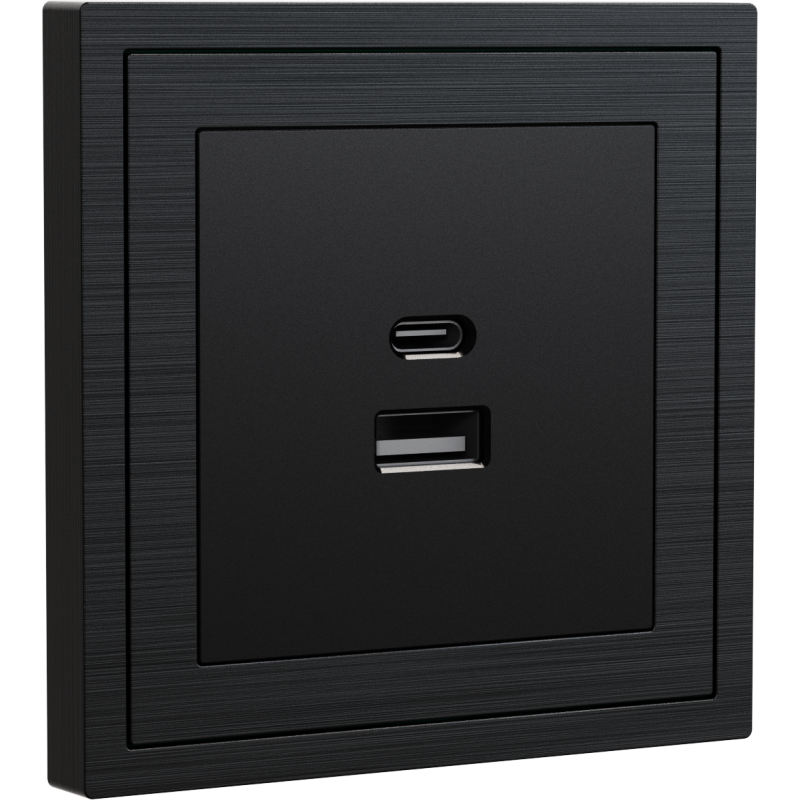 Xelent Series USB and Type-C Wall Outlet Brushed Aluminium - Black