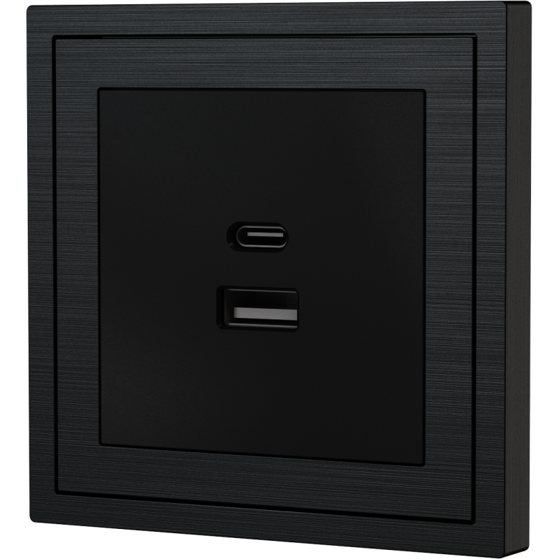 Xelent Series USB and Type-C Wall Outlet Brushed Aluminium - Black