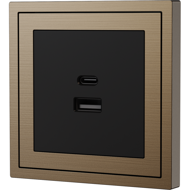 Xelent Series USB and Type-C Wall Outlet Brushed Aluminium - Brass
