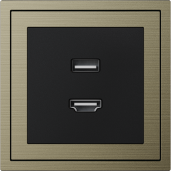 Xelent Series HDMI and USB Wall Outlet Brushed Aluminium - Antique Bronze