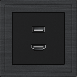 Xelent Series HDMI and USB Wall Outlet Brushed Aluminium - Black