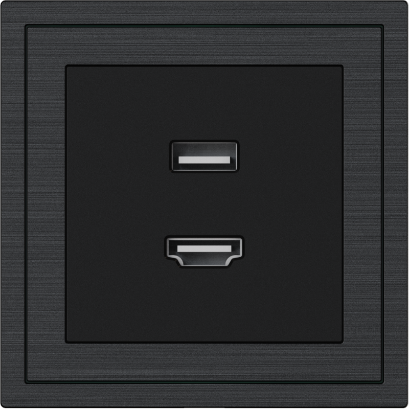 Xelent Series HDMI and USB Wall Outlet Brushed Aluminium - Black