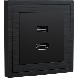 Xelent Series HDMI and USB Wall Outlet Brushed Aluminium - Black