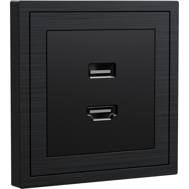 Xelent Series HDMI and USB Wall Outlet Brushed Aluminium - Black