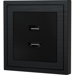 Xelent Series HDMI and USB Wall Outlet Brushed Aluminium - Black