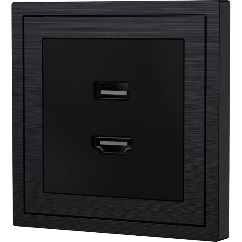 Xelent Series HDMI and USB Wall Outlet Brushed Aluminium - Black