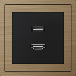 Xelent Series HDMI and USB Wall Outlet Metal - Brass