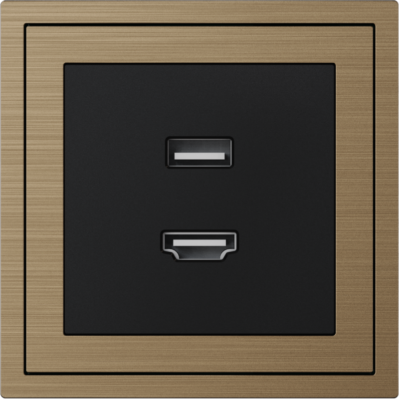 Xelent Series HDMI and USB Wall Outlet Metal - Brass