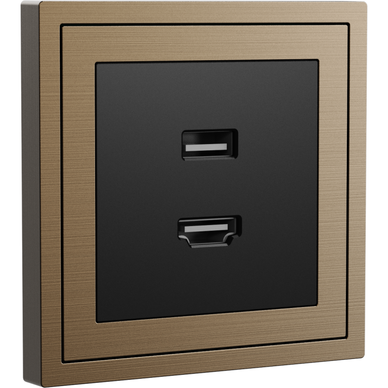 Xelent Series HDMI and USB Wall Outlet Metal - Brass