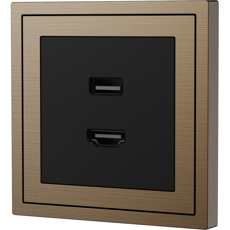 Xelent Series HDMI and USB Wall Outlet Metal - Brass