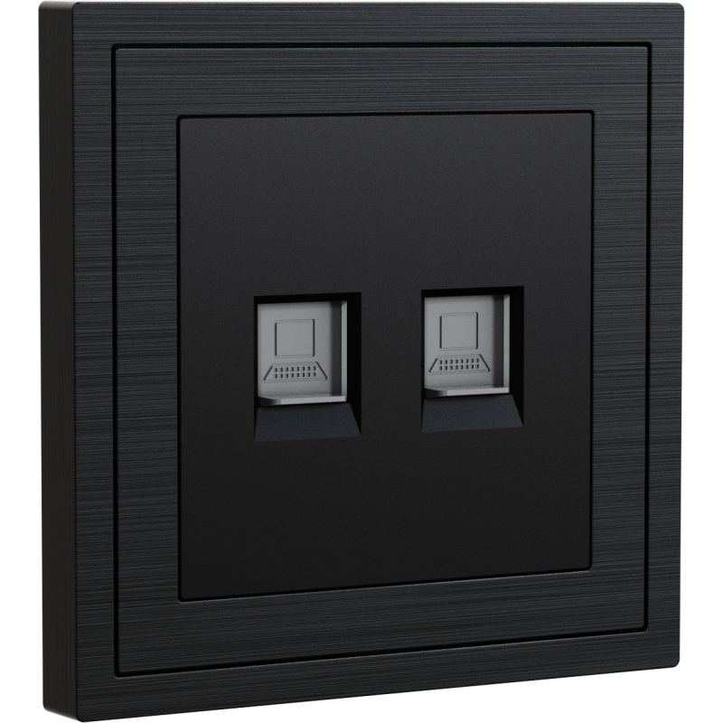 Xelent Series 2 Ports Ethernet Wall Jack Brushed Aluminium - Black