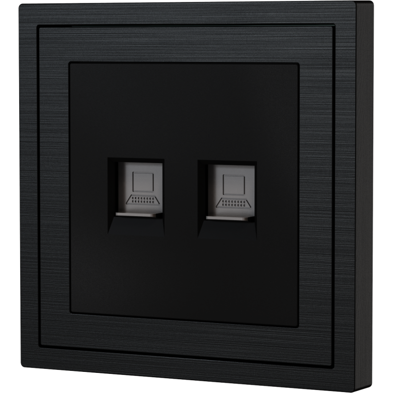 Xelent Series 2 Ports Ethernet Wall Jack Brushed Aluminium - Black