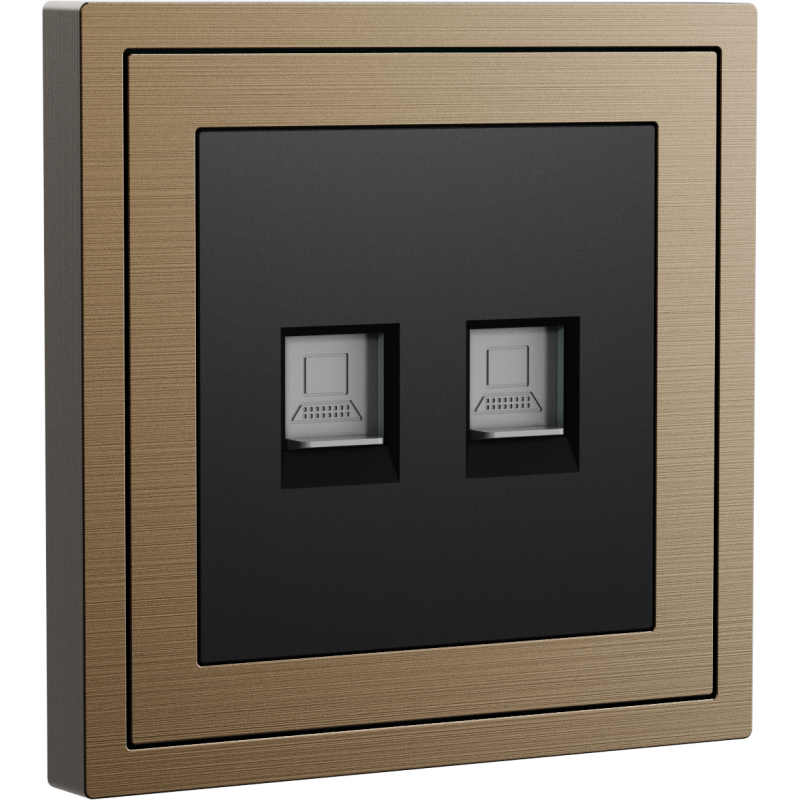 Xelent Series 2 Ports Ethernet Wall Jack Brushed Aluminium - Brass