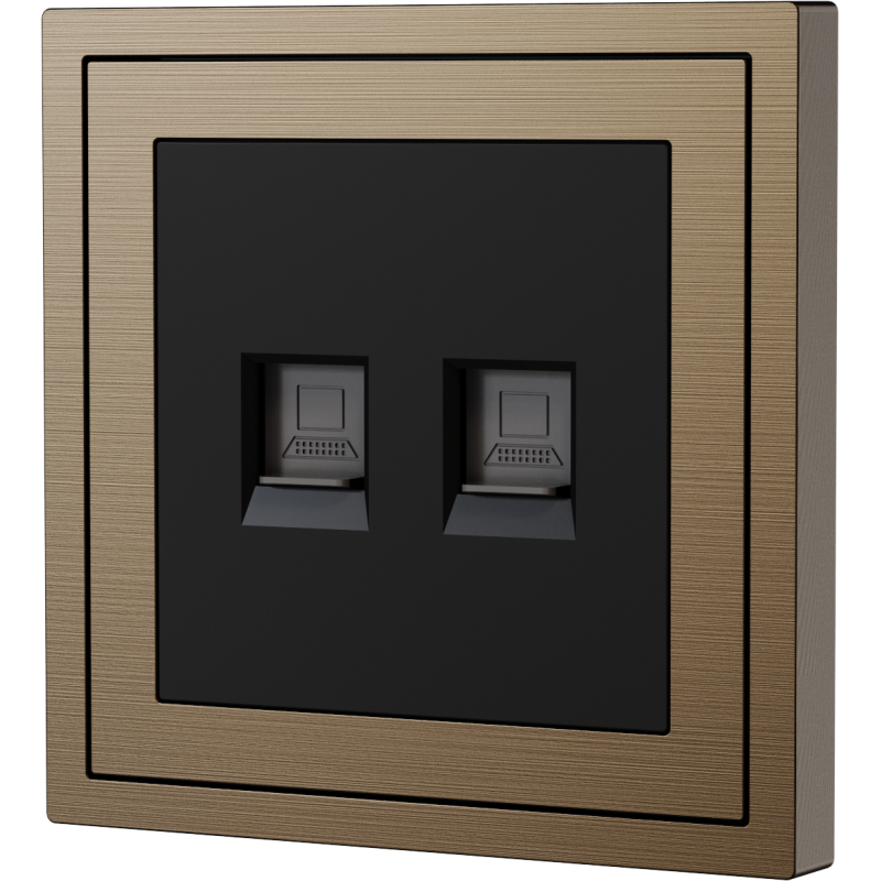 Xelent Series 2 Ports Ethernet Wall Jack Brushed Aluminium - Brass