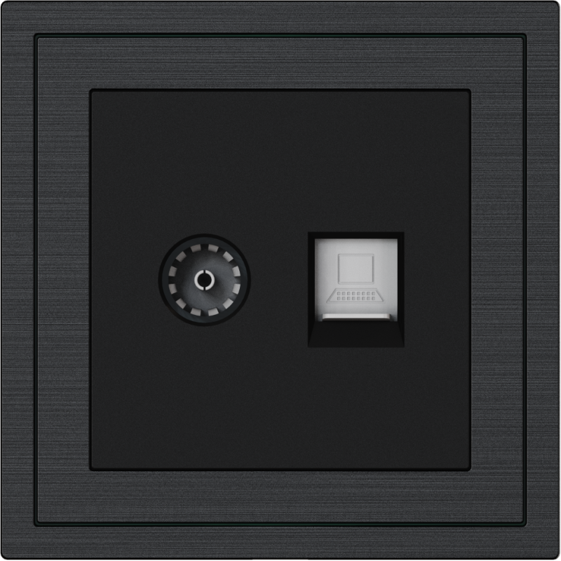 Xelent Series TV and Ethernet Wall Jack Brushed Aluminium - Black