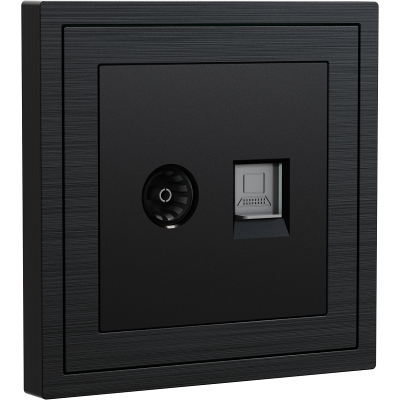 Xelent Series TV and Ethernet Wall Jack Brushed Aluminium - Black