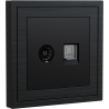 Xelent Series TV and Ethernet Wall Jack Brushed Aluminium - Black