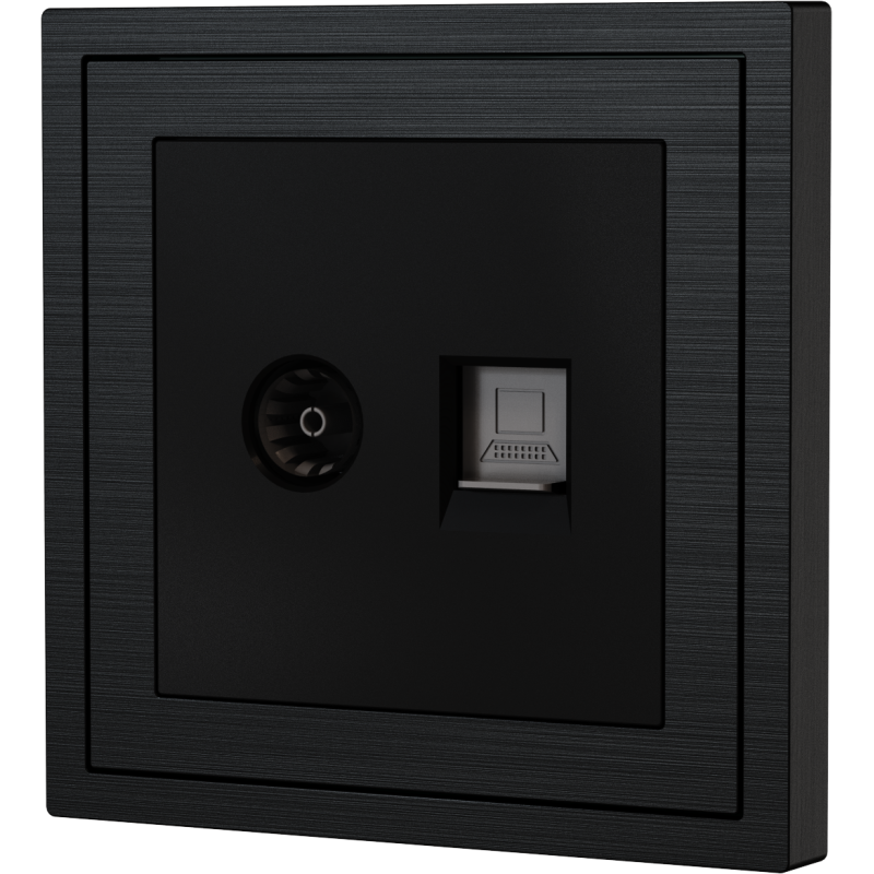 Xelent Series TV and Ethernet Wall Jack Brushed Aluminium - Black
