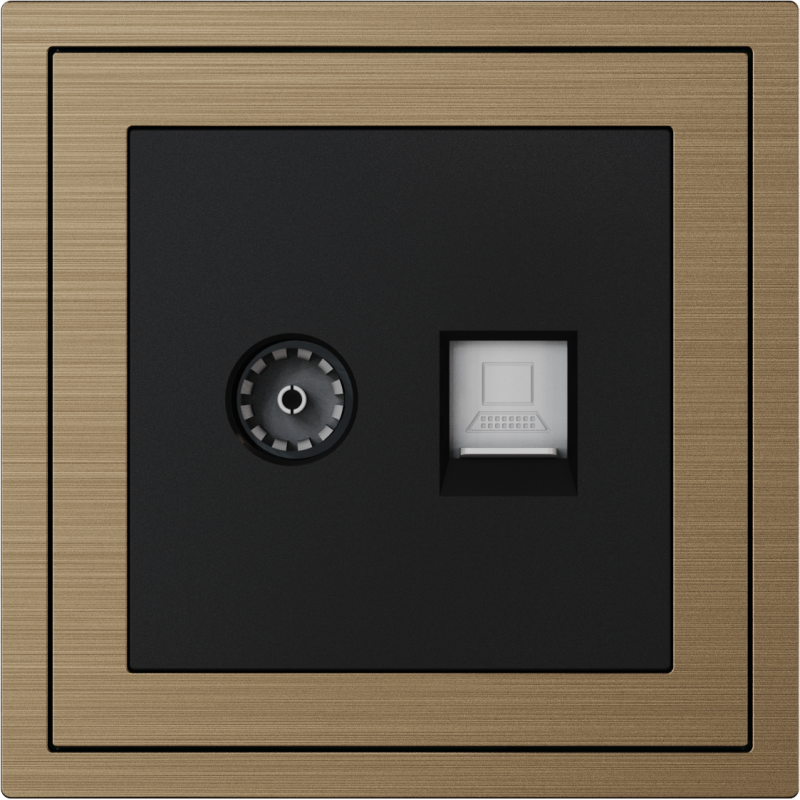 Xelent Series TV and Ethernet Wall Jack Brushed Aluminium - Brass