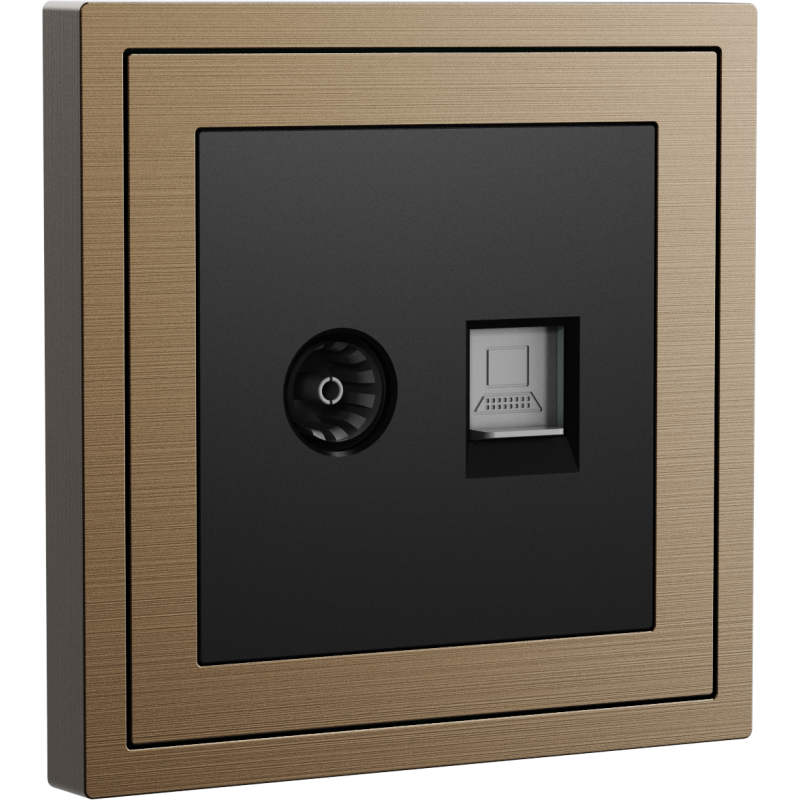 Xelent Series TV and Ethernet Wall Jack Brushed Aluminium - Brass